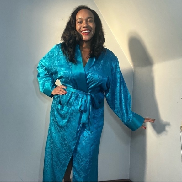 Vintage Victoria’s Secret Gold Label blue maxi robe long satin loungewear lounge - Picture 6 of 15